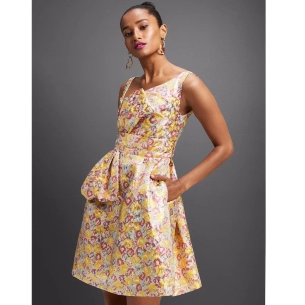 Zac Posen for Target Brocade Fit & Flare Dress Gold Floral Peplum Juniors 5
